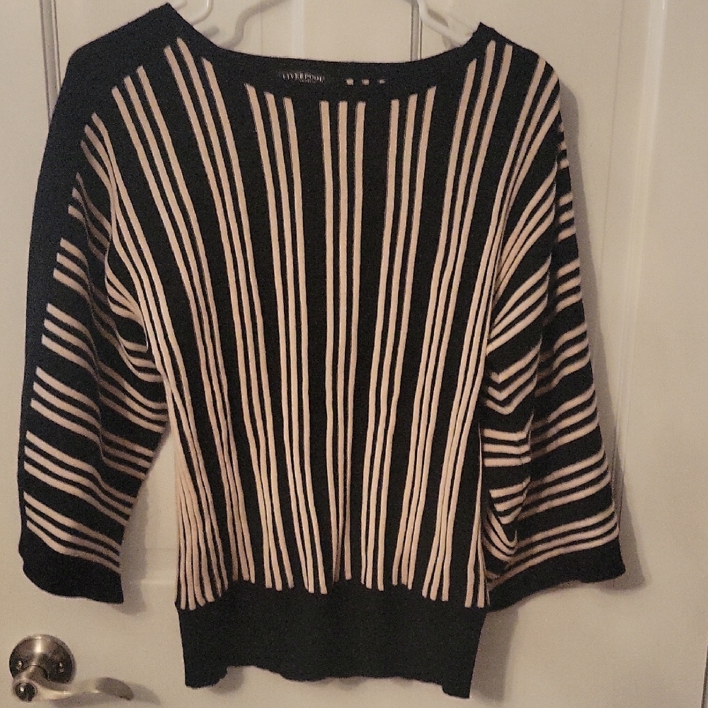Chico's Black and Cream Striped Sweater